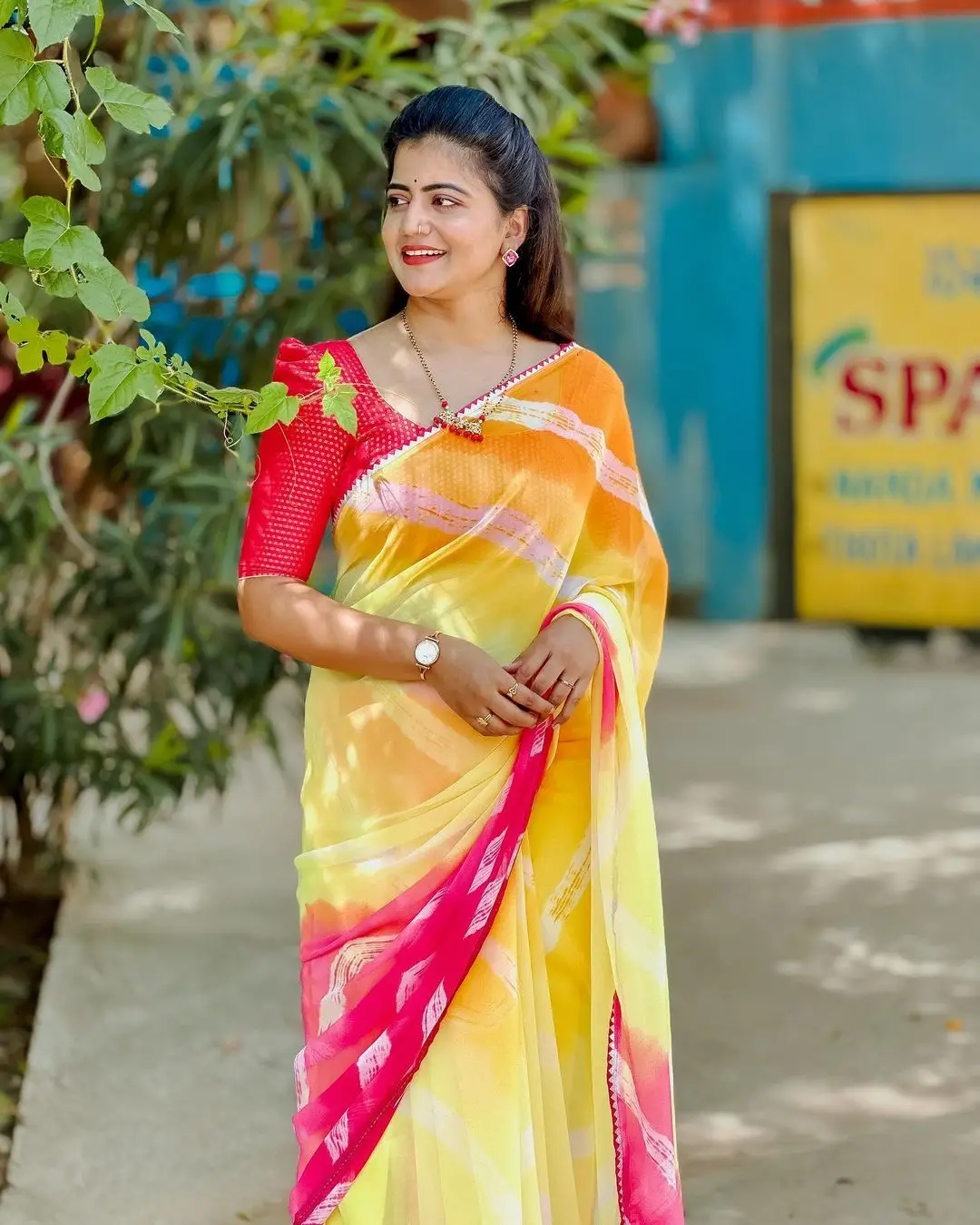 TV Actress Shiva Jyothi in Traditional Yellow Saree Blouse